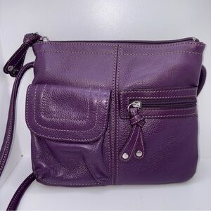 Tignanello PURPLE Pebbled Leather Multi-Pocket Crossbody Bag Colorful Classic
